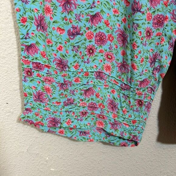 VTG 90s April Cornell Floral Pants S Blue 100% Rayon Cottagecore Straight Leg - Picture 6 of 7